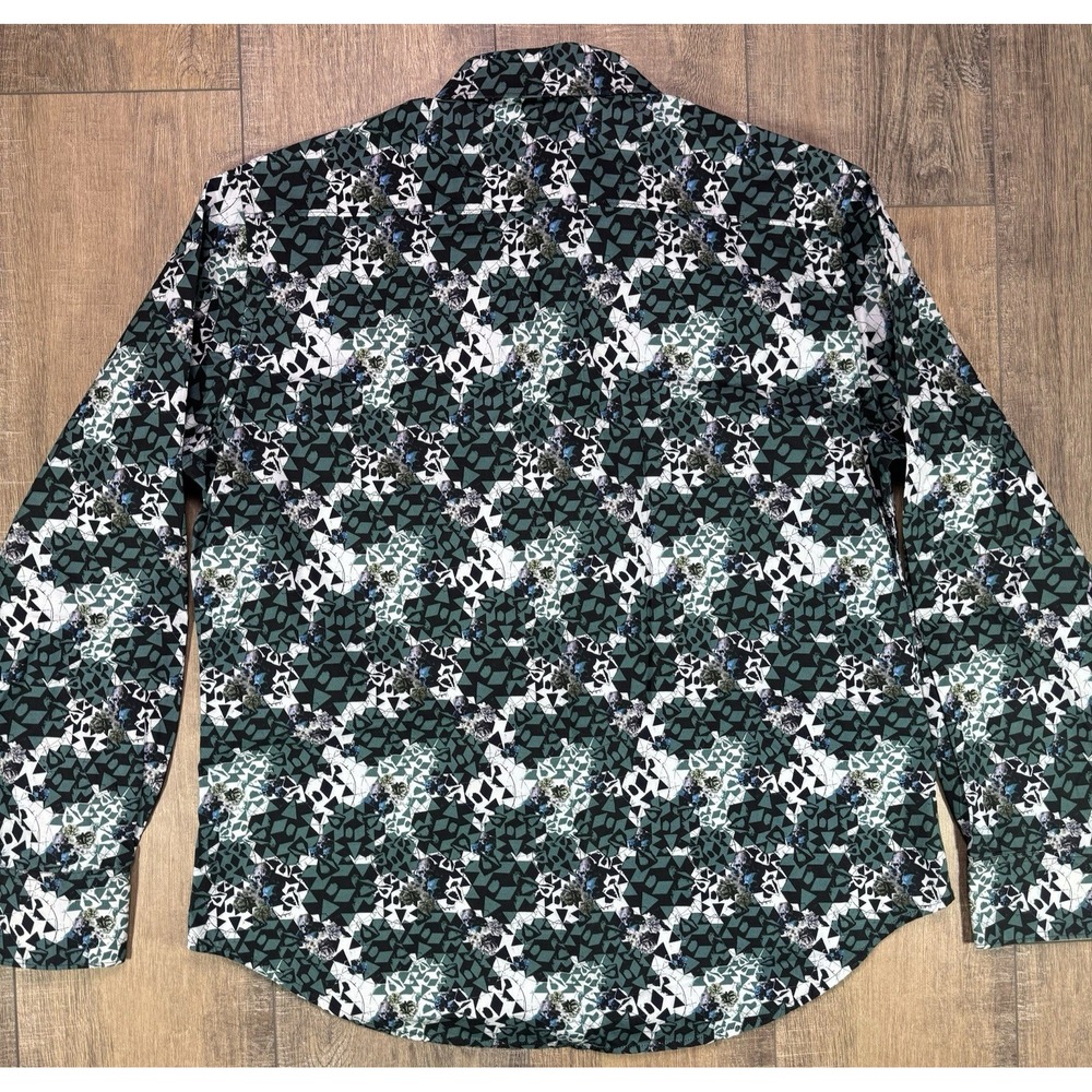 Robert Graham Finchley Green Geo Skull Bud Mens Med Flip Cuff Button Up Shirt - Picture 5 of 12